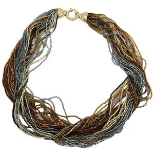 Vintage French Designer Necklace 35 Strands of‎ Micro Glass Beads Gold Tone 20''